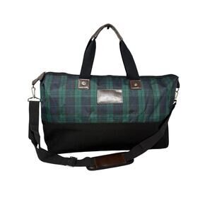 Von Maur Brown & Green Tartan Large Duffel Weekender Bag